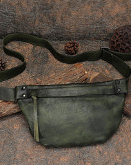 Vintage Women Leather Waist Bag Black Gray - Side View