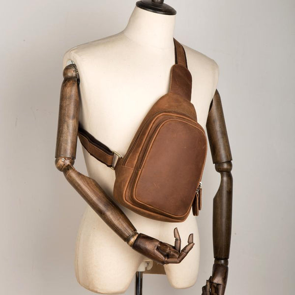 Cool Dark Brown Leather Mens Cool Sling - Back View