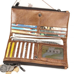Brown Leather Long Wallet for Men Bifold - Card Slots Detail