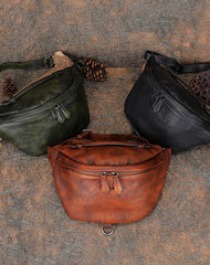 Women Brown Leather Waist Bag Fanny Pack Vintage Handmade Hip Pack for Men