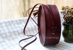 Handmade Black Leather Circle bag for women leather shoulder bag crossbody bag