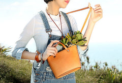 Handmade Leather Bucket Bag Purse Bucket Handbags Shoulder Bag for Women - EverHandmade
