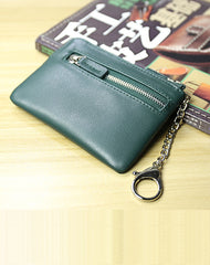 Cute Women Coffee Leather Mini Zip Billfold Wallet with Keychain Navy Coin Wallet Small Zip Change Wallet For Women