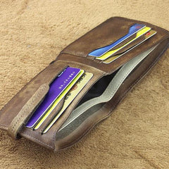 Handmade Mens Cool billfold Leather Wallet Men Small Slim Wallets Bifold for Men