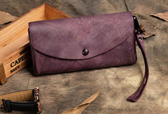 Handmade Long Leather Wallet Vintage Wallet Botton Clucth Purse For Women - EverHandmade