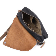 Mens Waxed Canvas Leather Triangular Side Messenger Bag Canvas Courier Bags for Men
