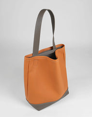 Cute Womens Orange Leather Shoulder Tote Bag Best Tote Handbag Shopper Bag Purse for Ladies