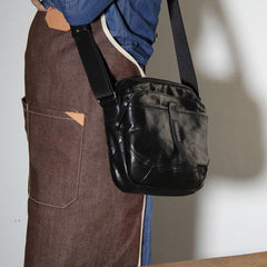Genuine Leather Mens Cool Small Messenger Bag Sling Bag Chest Bag Bike Bag Cycling Bag for men