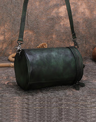 Vintage Brown Leather Womens Barrel Shoulder Bag - Side View