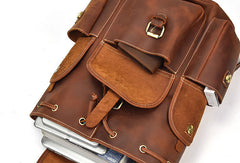 Genuine Leather Mens Cool Backpack Large Brown Travel Bag Hiking Bag For Men