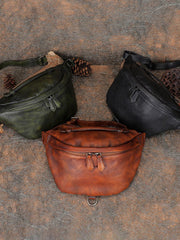 Women Brown Leather Waist Bag Fanny Pack Vintage Handmade Hip Pack for Men