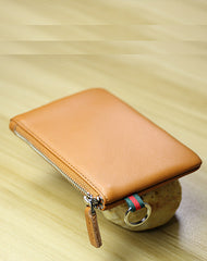 Women Navy Leather Mini Zip Wallet with Keychain Billfold Slim Coin Wallet Small Zip Change Wallet For Women