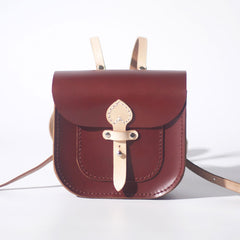 Handmade Leather Beige Mini Backpack Cute Saddle Backpack for women