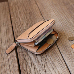 Leather Mens Zipper Front Pocket Wallet Card Wallet Slim billfold Small Change Wallet for Men