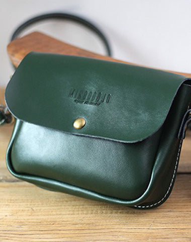 Cute Green LEATHER Flip Side Bag Handmade WOMEN Phone Crossbody BAG Purse FOR WOMEN