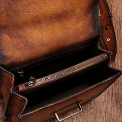 Vintage Brown Leather Small Rivet Shoulder Bag Retro Crossbody Purse For Women