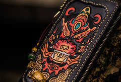 Handmade leather Chinese Monster biker wallet long wallet black leather men phone