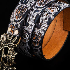Handmade Genuine Leather Tooled Skull Mens Belt Custom Cool Leather Men Belt for Men