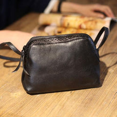Small Brown Leather Crossbody Bag Zip Shoulder Bag - Annie Jewel