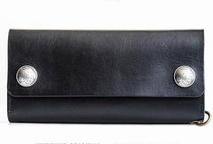 Cool Handmade leather biker chain wallets leather chain men Black long wallet - EverHandmade