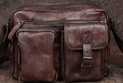 Cool Small Leather Mens Messenger Bag Brown Courier Bag Side Bag Postman Bag for men - EverHandmade