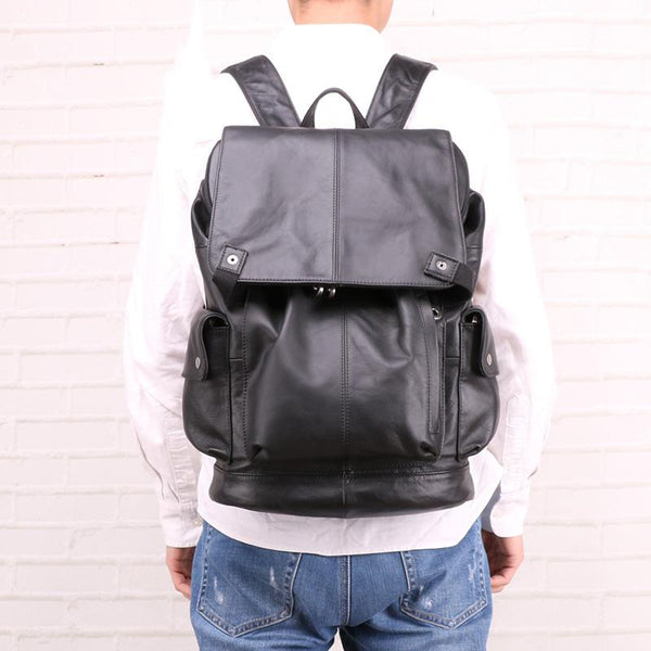 Cool Brown Black Leather Men's Backpack College Backpack 13inch Laptop Backpack FY04381081