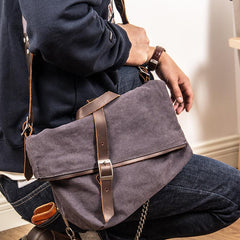 Canvas Mens Casual Beige 12‘’ Courier Bag Shoulder Bag Side Bag Messenger Bag for Men