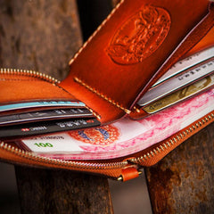 Handmade Leather Tibetan Tooled Mens billfold Wallet Cool Small Chain Wallet Biker Wallet for Men