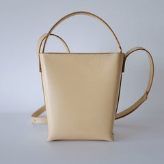Handmade Leather Beige Womens Handbag Bucket Purse Barrel Shoulder Bags for Women