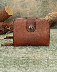 Small Brown Leather Trifold Wallet for Women