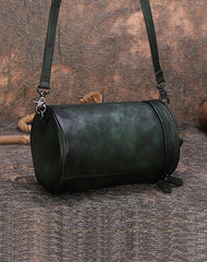 Vintage Black Gray Leather Womens Barrel Shoulder - Side View