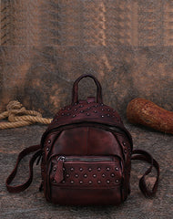 Best Vintage Rivets Leather Rucksack Womens Small School Rucksack Leather Backpack Purse