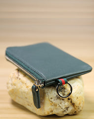 Slim Women Coffee Leather Mini Zip Wallet with Keychain Billfold Minimalist Coin Wallet Small Zip Change Wallet For Women