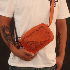 Cool Handmade Chinese Lion Tooled Leather Small Postman Bag Messenger Bag Courier Bag For Men