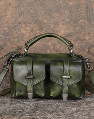 Vintage Leather Womens Satchel Shoulder Bag Handbag - Back View