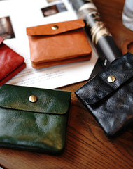 Vintage Womens Red Leather Billfold Wallet Small Wallet with Coin Pocket Mini Envelope Wallet for Ladies