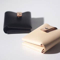 Handmade LEATHER Black Beige Womens Bifold Small Wallet Cute Leather Small Wallet FOR Women