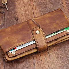 Handmade Leather Mens Cool Long Leather Wallet Wristlet Clutch Wallet for Men