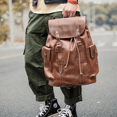 Cool Black Leather Mens Travel Large Backpack Work Handbag 16 inches Work Backpack For Men