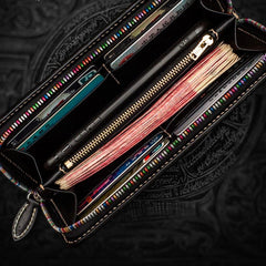 Handmade Leather Chinese Monster Mens Long Chain Biker Wallet Tooled Leather Wallet With Chain Wallets for Men