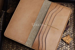 Handmade long leather wallet floral leather clutch wallet for women men - EverHandmade
