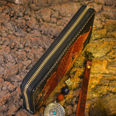 Handmade Leather Carp Mens Chain Biker Wallet Cool Leather Long Wallet for Men