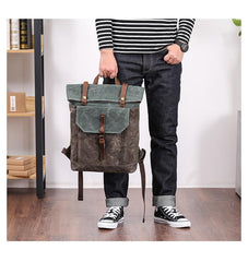 Waxed Canvas Mens Womens 15‘’ Computer Backpack Green School Backpack Hiking Backpack for Men