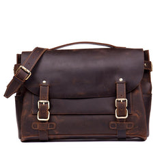 Brown Cool Leather 14 inches Briefcase Work Bag Business Bags Side Bag for Men