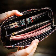 Handmade Leather Men Tooled Acalanatha Cool Leather Wallet Long Phone Clutch Wallets for Men