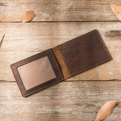 Coffee Cool Leather Mens Slim Small Wallets Bifold Vintage billfold Wallet for Men