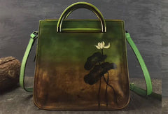 Genuine Leather Handbag Paiting Art Vintage Bag Crossbody Bag Shoulder Bag Purse For Women