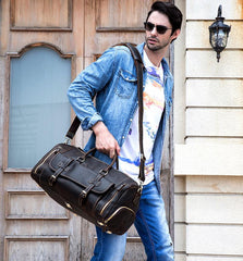 Cool Brown Leather Men's Overnight Bag Travel Bag Luggage Weekender Bag For Men