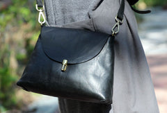 Handmade black cute purse leather crossbody bag shoulder bag women - EverHandmade