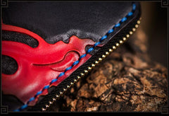Handmade Leather Chinese Lion Tooled Mens billfold Wallet Cool Chain Wallet Biker Wallet for Men